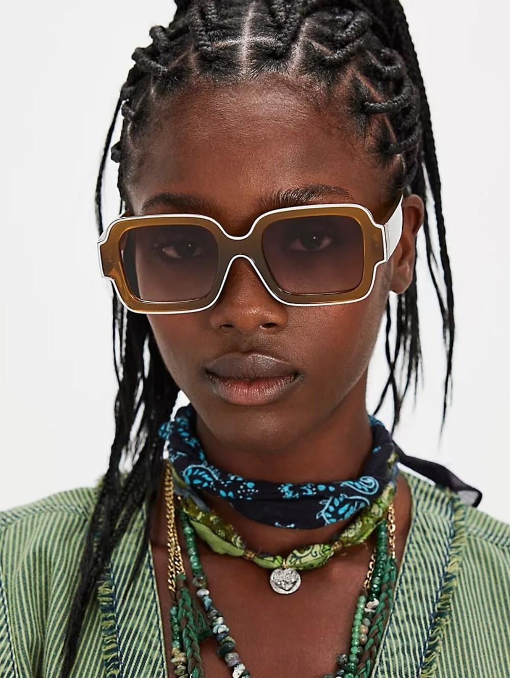 Free People Amber/Orange Shadow Side Tortoiseshell Rectangular Sunglasses EUC